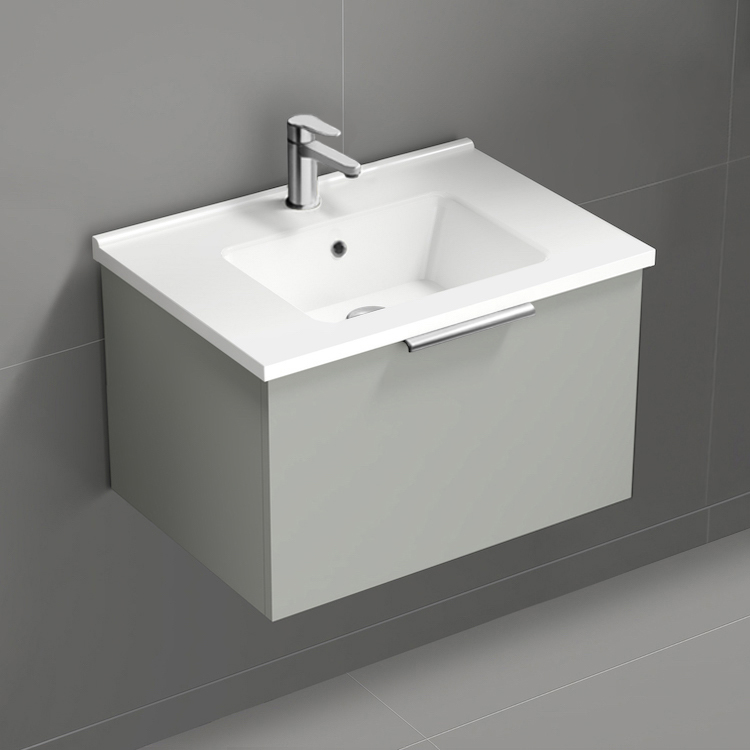 Nameeks BODRUM47 Small Bathroom Vanity, Floating, Modern, 26 Inch, Grey Mist